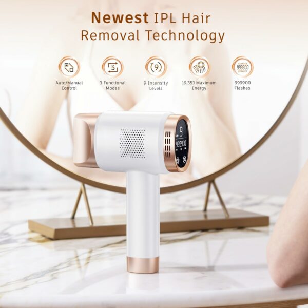 Hazoo© Premium IPL Hair Removal Device, Laser Hair Removal Device 3-in-1 with 9 Energy Levels, 999,900 Flashes, 2 Control Modes