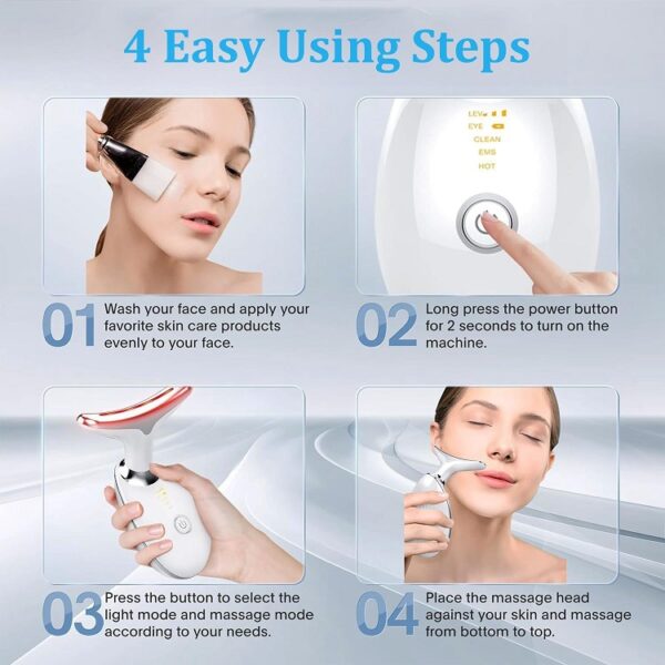 Hazoo© Face Massager, Anti-Aging Neck Eye Massager with 7 Colors 3 Modes, Facial Massager for Skin Care, Anti-Wrinkle Device for Slimming Face