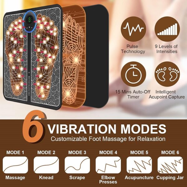 EMS Foot Massagers, Portable Electric Foot Massage Mat with 6 Modes & 9 Levels