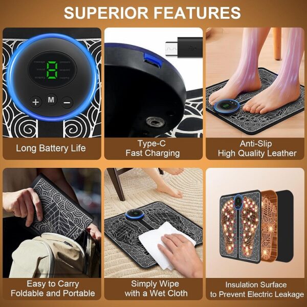 EMS Foot Massagers, Portable Electric Foot Massage Mat with 6 Modes & 9 Levels