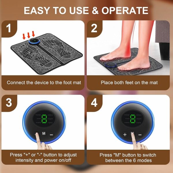 EMS Foot Massagers, Portable Electric Foot Massage Mat with 6 Modes & 9 Levels