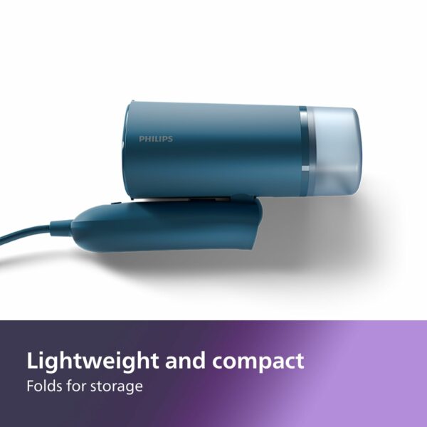 Philips 3000 Series Handheld Steamer, 1000W, 20 g/min Steam, Kills Germs, Detachable 100ml Water Tank, Compact + Foldable, Plastic Plate, Blue