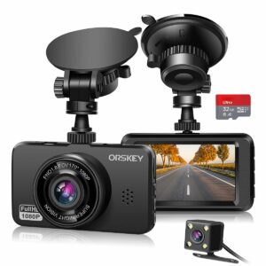 ORSKEY Dash Cam for Cars Front and Rear and SD Card Included 1080P Full HD In Car Camera Dual Lens Dashcam for Cars