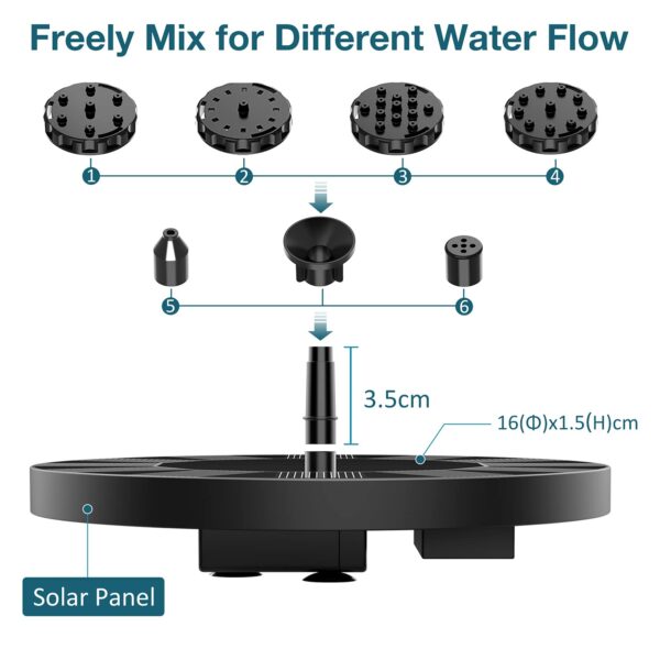 AISITIN Solar Water Fountain, Solar Powered Water Fountain with 6 Nozzles, Floating Solar Pond Pump for Bird Bath, Garden, Pond, Pool and Fish Tank