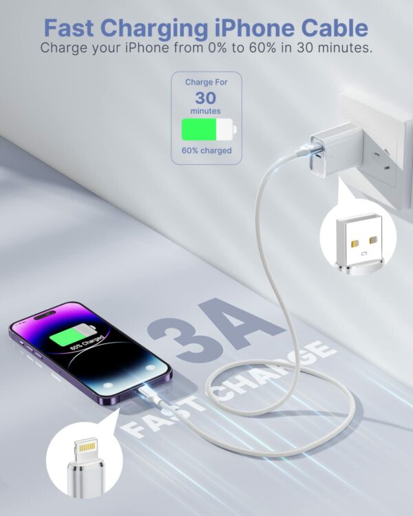 iPhone Charger Cable 2M, MFi Certified Lightning Cable Fast Charging iPhone Cable Lead Nylon Lightning to USB Cable for iPhone