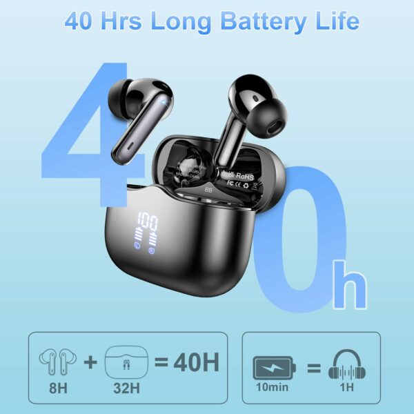 Wireless Earbuds, Bluetooth 5.3 Headphones in Ear with HiFi Stereo Deep Bass, 4 ENC Noise Cancelling Mic Wireless Earphones 40H, IP7 Waterproof, USB-C