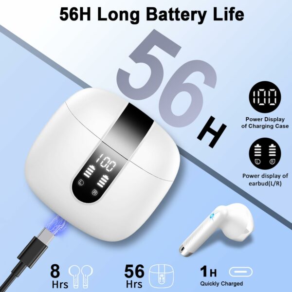 Wireless Earbuds, Bluetooth 5.4 Headphones NEW Wireless Headphones with 4 ENC Mic, 56H Bluetooth Earphones in Ear Noise Cancelling Deep Bass