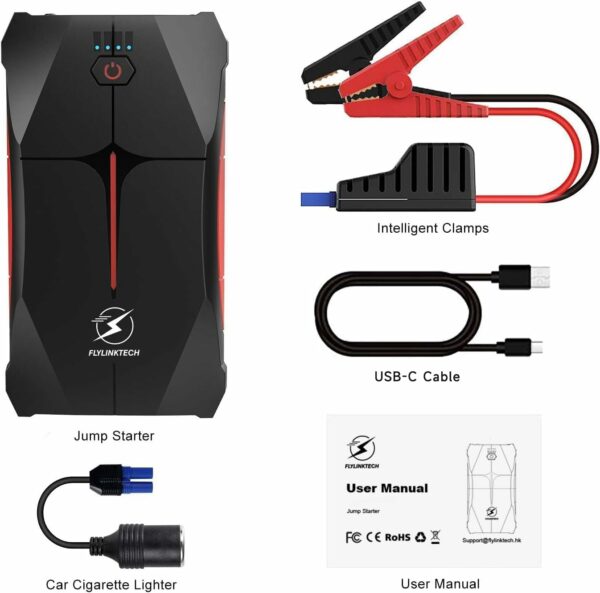 Car Jump Starter, FLYLINKTECH 4000A Peak 12V Portable Car Battery Jump Starter Booster (up to 9.0L Gas Or 8.5L Diesel Engine)