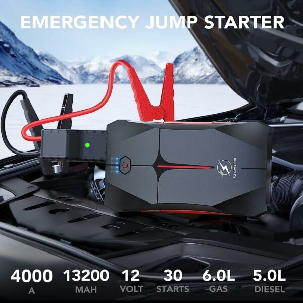 Car Jump Starter, FLYLINKTECH 4000A Peak 12V Portable Car Battery Jump Starter Booster (up to 9.0L Gas Or 8.5L Diesel Engine)