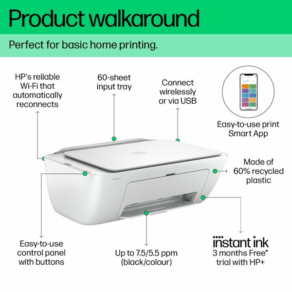 HP DeskJet 2820e All in One Printer | Perfect for Home | Colour | Wireless | Print, Scan & Copy | 3 Months of Instant Ink Included