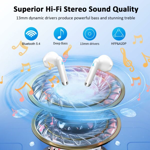 Wireless Earbuds, Bluetooth 5.4 Headphones NEW Wireless Headphones with 4 ENC Mic, 56H Bluetooth Earphones in Ear Noise Cancelling Deep Bass