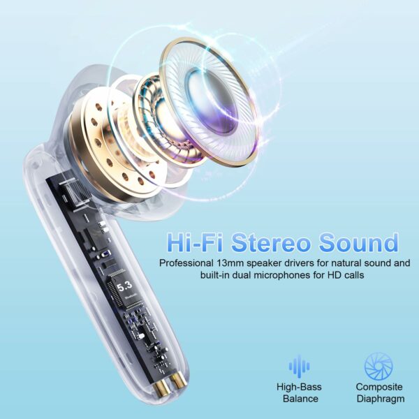 Wireless Earbuds, Bluetooth 5.3 Headphones in Ear with HiFi Stereo Deep Bass, 4 ENC Noise Cancelling Mic Wireless Earphones 40H, IP7 Waterproof, USB-C