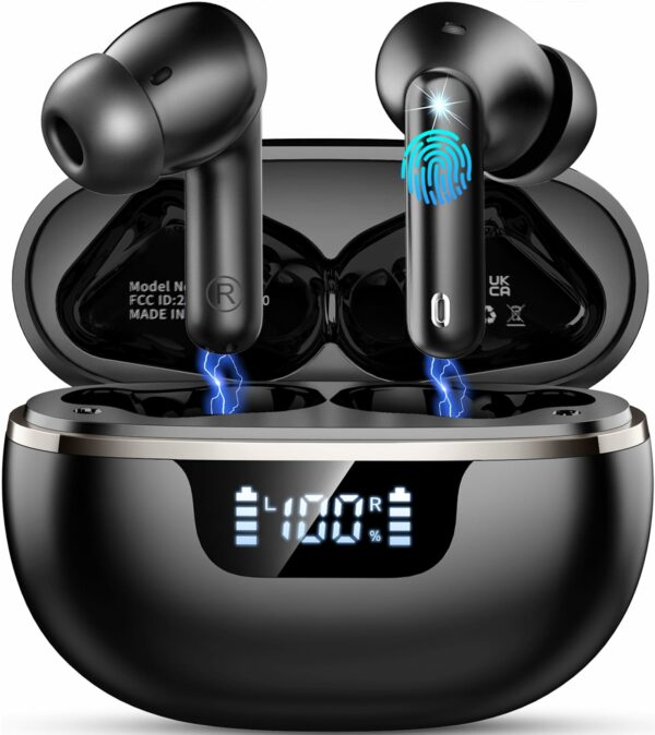 Wireless Earbuds, Bluetooth 5.4 Headphones with 4 ENC Noise Cancelling Microphone, Ear buds with HiFi Stereo Deep Bass, Bluetooth Earphones