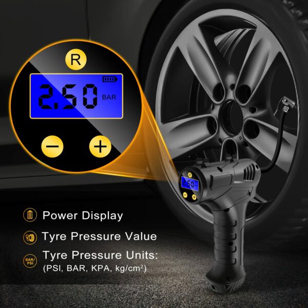 Petrinda Cordless Tyre Inflator Air Compressor, 12V USB Rechargeable Battery 150PSI Portable Car Tyre Pump, Electric Digital Tyre Pump with LED Light
