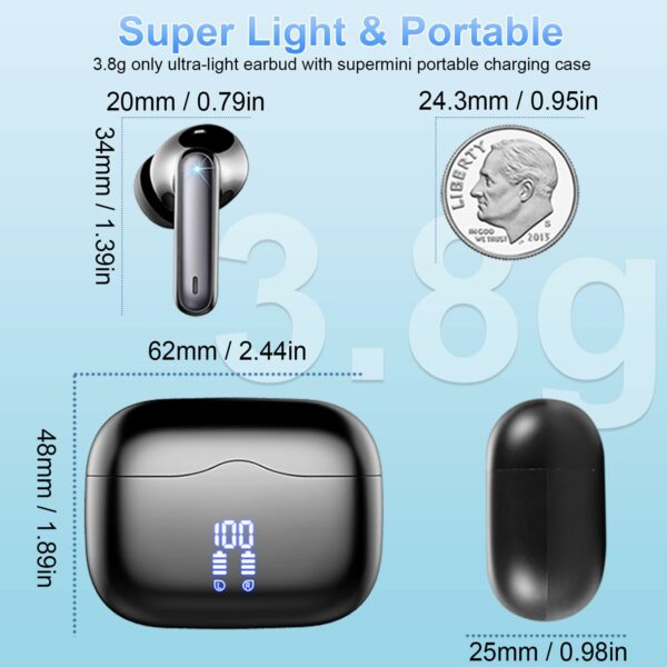 Wireless Earbuds, Bluetooth 5.3 Headphones in Ear with HiFi Stereo Deep Bass, 4 ENC Noise Cancelling Mic Wireless Earphones 40H, IP7 Waterproof, USB-C