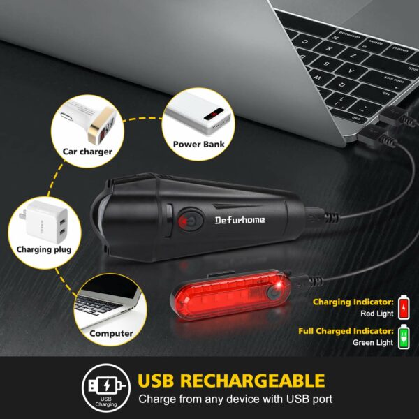 Super Bright Bike Light Set, Powerful LED USB Rechargeable Front Headlight and Back Taillight, 2000mah Lithium Battery, Waterproof