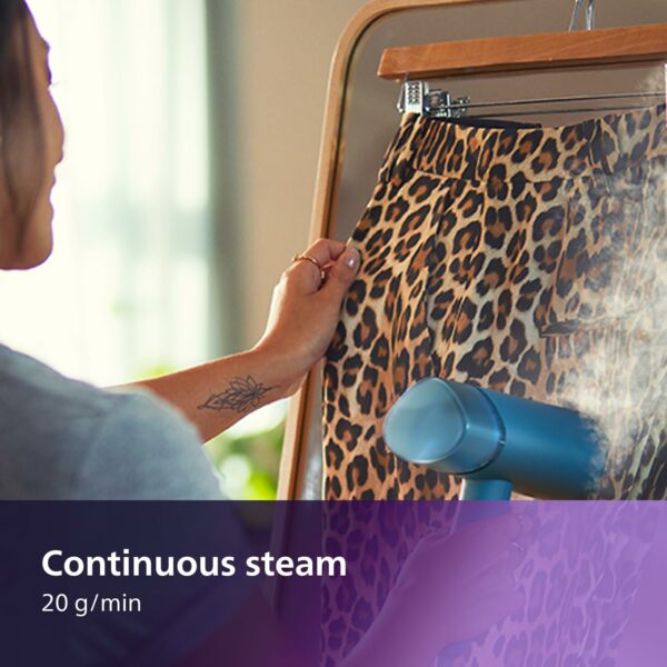 Philips 3000 Series Handheld Steamer, 1000W, 20 g/min Steam, Kills Germs, Detachable 100ml Water Tank, Compact + Foldable, Plastic Plate, Blue