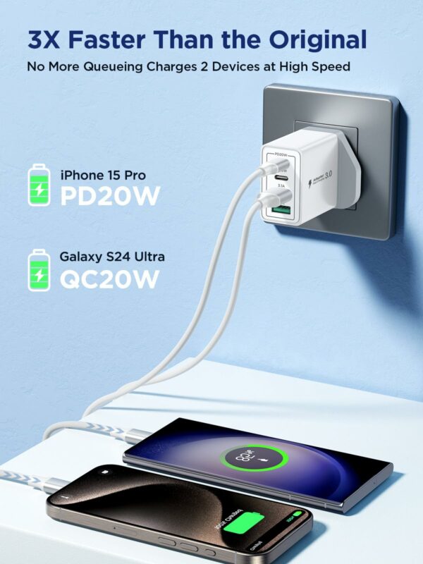 USB C Plug Fast Charge, 40W 4-Port Multi USB Charger Plug UK Dual Port PD Power Adapter +QC Wall Plug Multiport Mains Type C Charging Plug