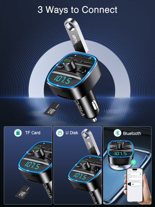 Bluetooth 5.3 FM Transmitter for Car, Bluetooth Car Music Wireless Radio Adapter, Universal Car Charger with Dual USB Charging