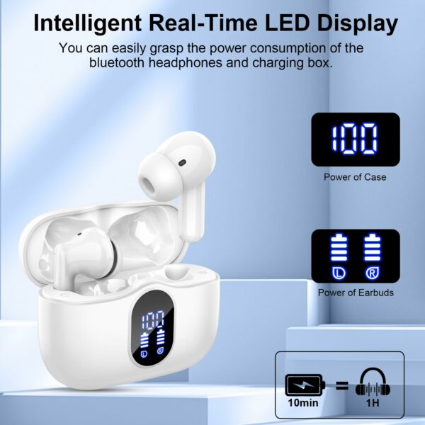 Wireless Earbuds, Bluetooth 5.3 Headphones In Ear with 4 ENC Noise Cancelling Mic, 2025 New Bluetooth Earphones Mini Deep Bass Stereo Sound
