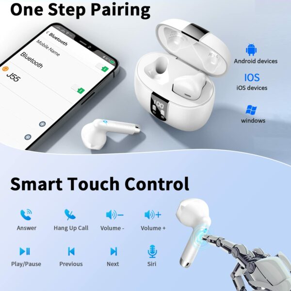 Wireless Earbuds, Bluetooth 5.4 Headphones NEW Wireless Headphones with 4 ENC Mic, 56H Bluetooth Earphones in Ear Noise Cancelling Deep Bass