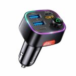 Bluetooth 5.4 FM Transmitter Car Adapter 48W (PD 36W & 12W) [Light Switch] [HiFi Bass Sound] [Fast Charging] Wireless Radio Music Adapter