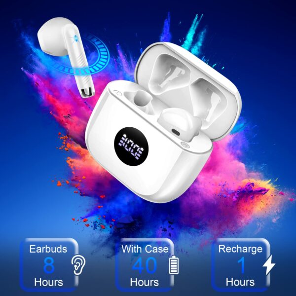 Wireless Earbuds, Bluetooth 5.4 Headphones in Ear with 4 ENC Noise Cancelling Mic, Bluetooth Earbuds 40Hrs Playtime, HiFi Stereo Deep Bass Wireless