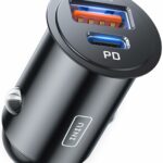 INIU Car Charger, Lighter USB Charger Total 60W [USB C 30W+USB A 30W] 12V USB Socket, PD3.0 Fast Charge Car Phone Charger Metal Adapter