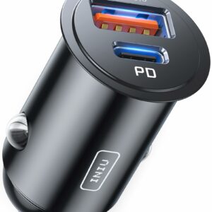 INIU Car Charger, Lighter USB Charger Total 60W [USB C 30W+USB A 30W] 12V USB Socket, PD3.0 Fast Charge Car Phone Charger Metal Adapter