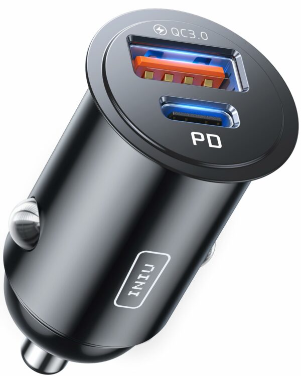INIU Car Charger, Lighter USB Charger Total 60W [USB C 30W+USB A 30W] 12V USB Socket, PD3.0 Fast Charge Car Phone Charger Metal Adapter