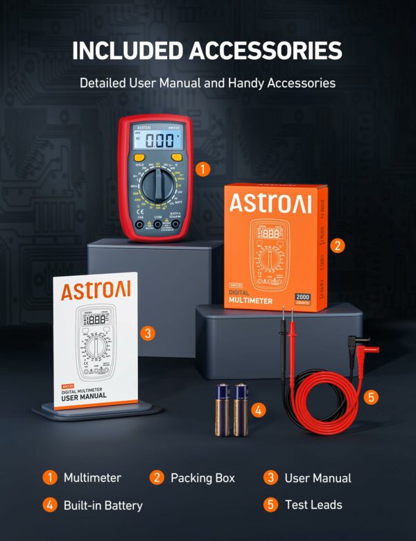 AstroAI Digital Multimeter Voltmeter Ohmmeter Ammeter Multi Tester Meter with Backlit LCD Electronic Test Meter Measures Voltage
