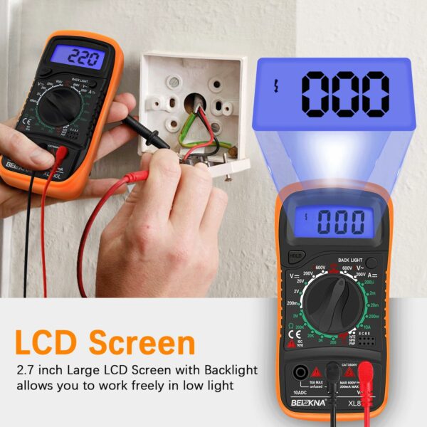 Beizkna Digital Multimeter Voltmeter Battery Voltage Multi Tester AC DC Volt OHM Amp Current Meter Continuity Circuit Resistance Electrical Tester