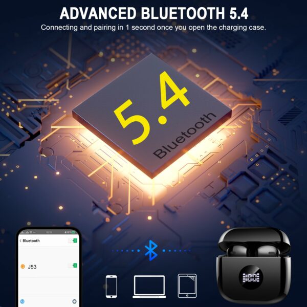 Wireless Earbuds, Bluetooth 5.4 Headphones in Ear with 4 ENC Noise Cancelling Mic, Bluetooth Earbuds 40H Playtime, Ear Buds HiFi Stereo Deep Bass