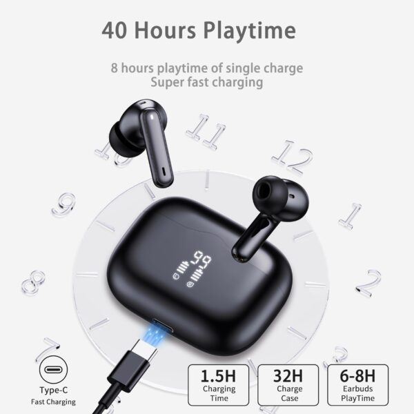 Wireless Earbuds, Bluetooth 5.3 Headphones in Ear with HiFi Stereo Deep Bass, 40H Playtime Wireless Earphones mit 4 ENC Noise Cancelling Mic