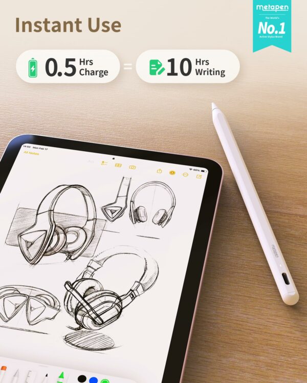 Metapen Pencil A8 for iPad 2018-2025, (2X Faster Charge), Pixel Precision, Tilt Sensitivity Stylus Pen Compatible Apple iPad