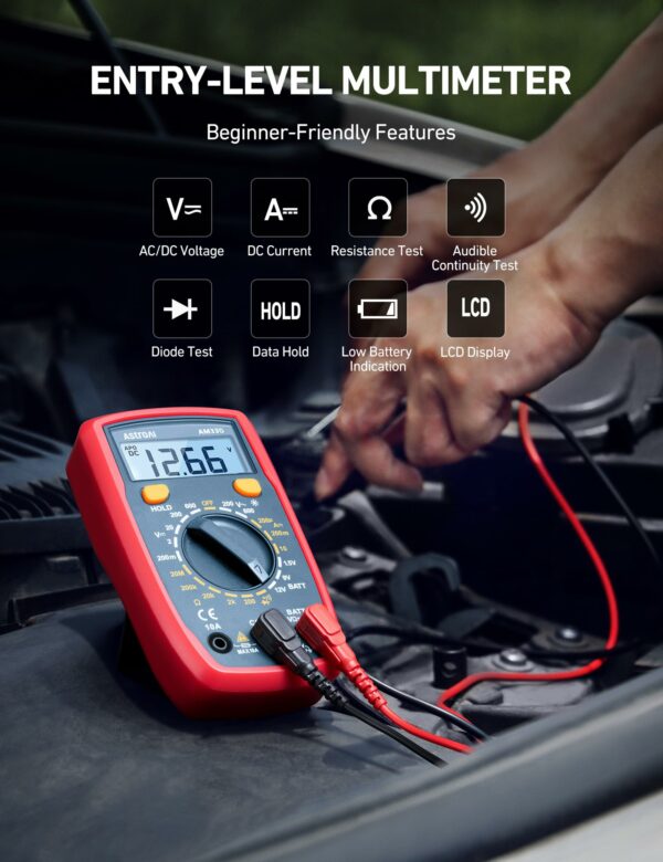 AstroAI Digital Multimeter Voltmeter Ohmmeter Ammeter Multi Tester Meter with Backlit LCD Electronic Test Meter Measures Voltage