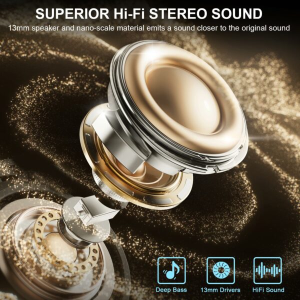 Wireless Earbuds, Bluetooth 5.4 Headphones with 4 ENC Noise Cancelling Microphone, Ear buds with HiFi Stereo Deep Bass, Bluetooth Earphones