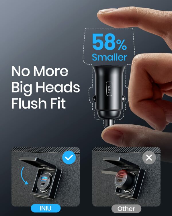 INIU Car Charger, Lighter USB Charger Total 60W [USB C 30W+USB A 30W] 12V USB Socket, PD3.0 Fast Charge Car Phone Charger Metal Adapter