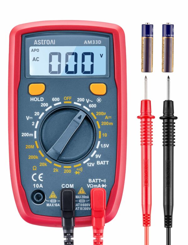 AstroAI Digital Multimeter Voltmeter Ohmmeter Ammeter Multi Tester Meter with Backlit LCD Electronic Test Meter Measures Voltage