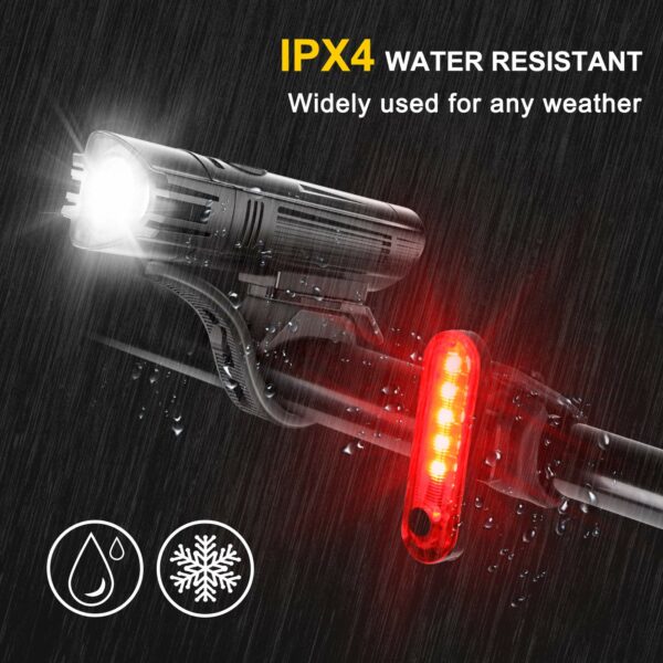 Super Bright Bike Light Set, Powerful LED USB Rechargeable Front Headlight and Back Taillight, 2000mah Lithium Battery, Waterproof