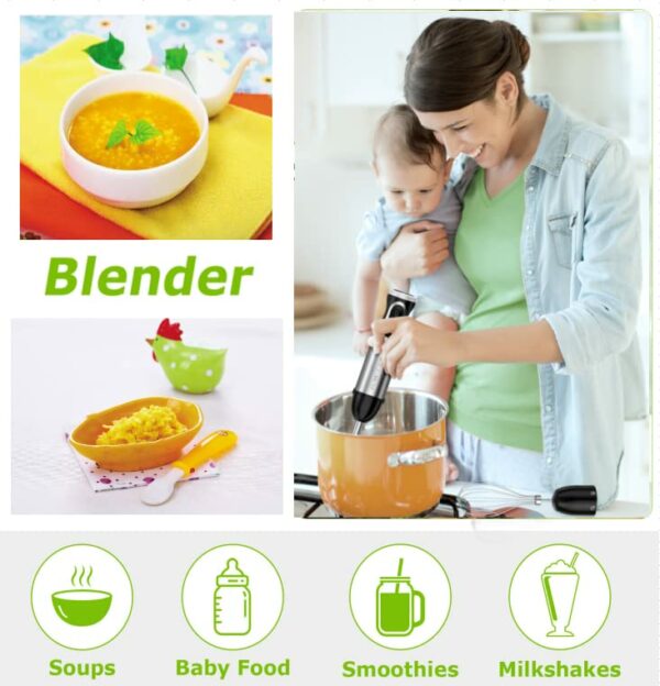 Bonsenkitchen Stainless Steel Hand Blender, 4-in-1 Stick Blender 1000W, 20 Speed Adjustable