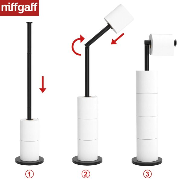 Free-standing Toilet Roll Holder, Stainless Steel Bathroom Roll Holder Stand, Anti Rust Pedestal Toilet Paper Storage Dispenser