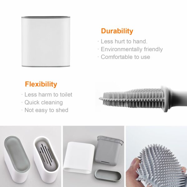 Toilet Brushes & Holders, Deep Cleaner Silicone Toilet Brush, Flat Toilet Brush with Long Handle, Quick Drying Loo Brush and Holder
