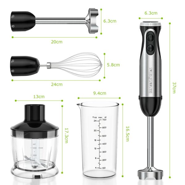 Bonsenkitchen Stainless Steel Hand Blender, 4-in-1 Stick Blender 1000W, 20 Speed Adjustable