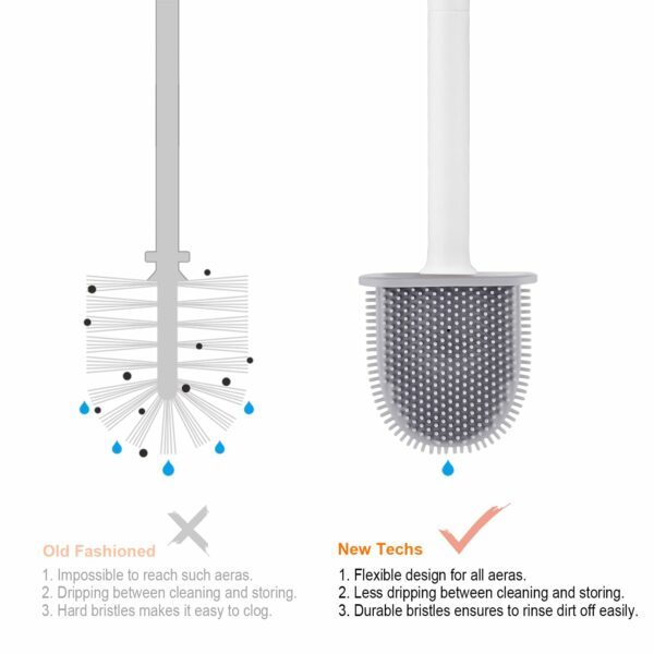 Toilet Brushes & Holders, Deep Cleaner Silicone Toilet Brush, Flat Toilet Brush with Long Handle, Quick Drying Loo Brush and Holder