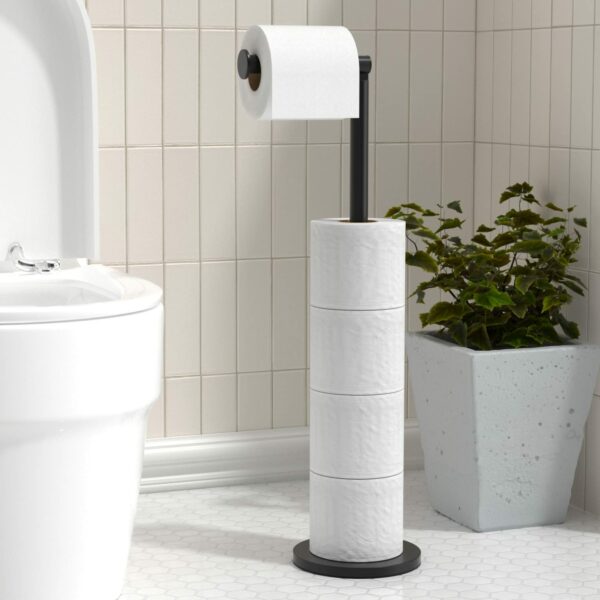 Free-standing Toilet Roll Holder, Stainless Steel Bathroom Roll Holder Stand, Anti Rust Pedestal Toilet Paper Storage Dispenser