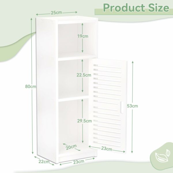 3 Tier Bathroom Floor Cabinet, White Storage Cabinet with Door, Free Standing Shelf Unit for Bathroom, Living Room, Bedroom, Kitchen