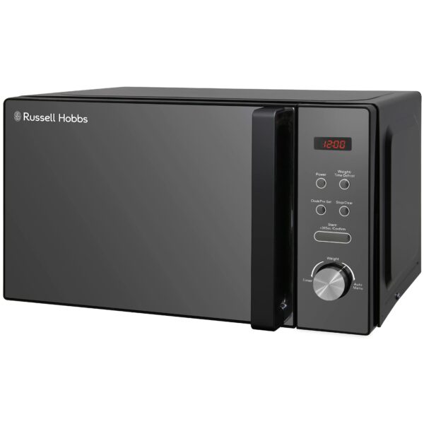 Russell Hobbs RHM2076B 20 Litre 800 W Black Digital Solo Microwave with 5 Power Levels, Automatic Defrost, 8 Auto Cook Menus, Clock and Timer