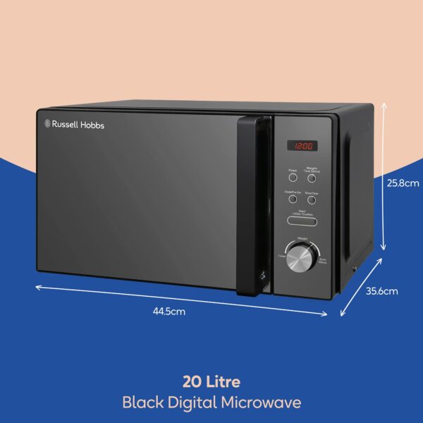 Russell Hobbs RHM2076B 20 Litre 800 W Black Digital Solo Microwave with 5 Power Levels, Automatic Defrost, 8 Auto Cook Menus, Clock and Timer