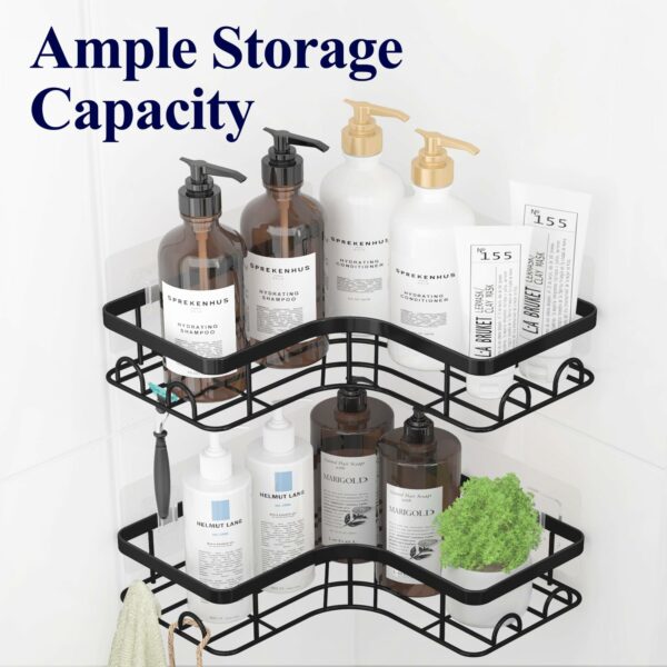 Corner Shower Caddy - 2 Pack Rustproof Shower Organizer with Large Capacity, Drill-Free Adhesive Bathroom Shelves with Hooks